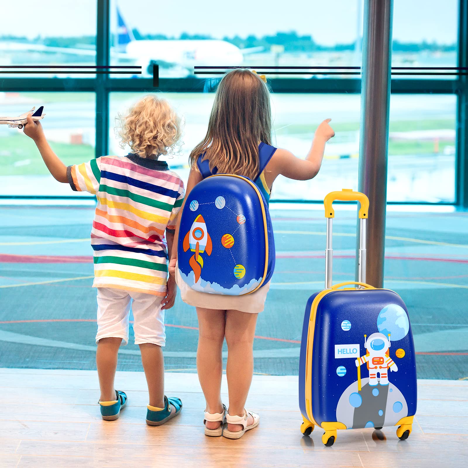 2 PCS Kids Luggage Set, 13" & 16" Kids Carry On Suitcase Set, Children Travel Rolling Trolley Suitcase