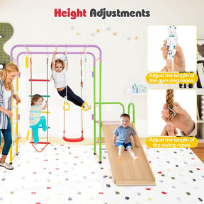 Metal Indoor Jungle Gym, 8-in-1 Climbing Playset w/Monkey Bars