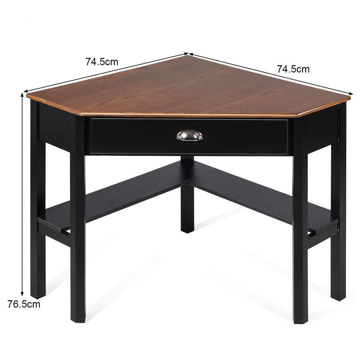 Giantex Wood Corner Computer Desk, Compact Writing Table w/Drawer & Shelves
