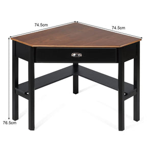 Giantex Wood Corner Computer Desk, Compact Writing Table w/Drawer & Shelves
