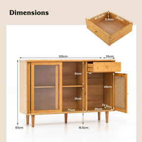 Giantex Buffet Sideboard, Mid Century Modern Bamboo Storage Cabinet w/Tempered Glass Sliding Doors