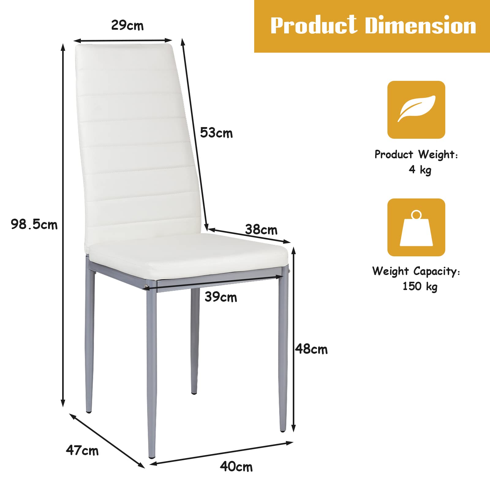 Giantex Set of 4 Dining Chairs with High Backrest, Kitchen Chair with Metal Legs, Leather Seat