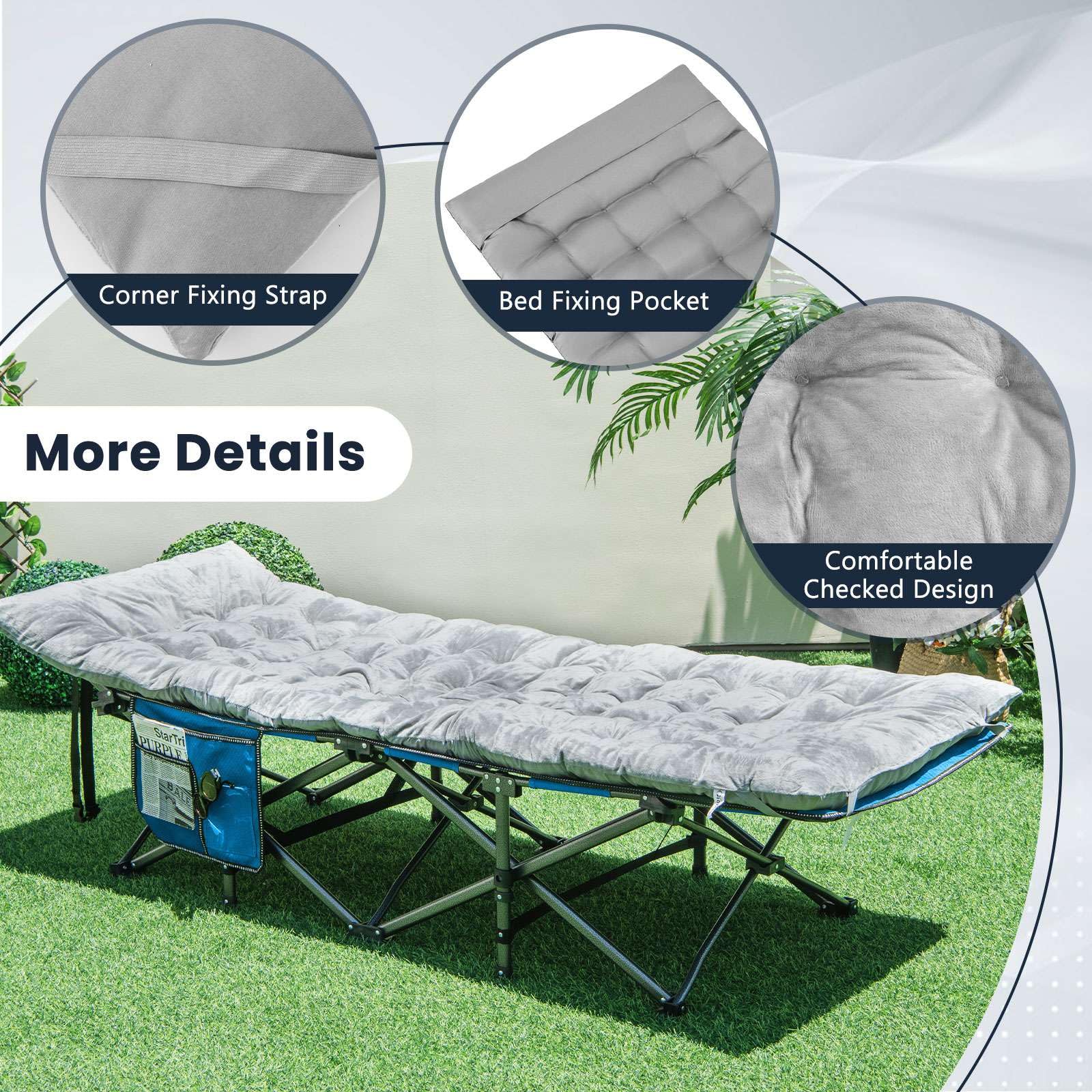 195 x 74 x 7 CM Thickened Recliner Cushion with 4 Fixing Straps, Bed Fixing Pocket