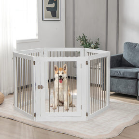 Freestanding 6-Panel Foldable Walk-Through Dog Gate Playpen