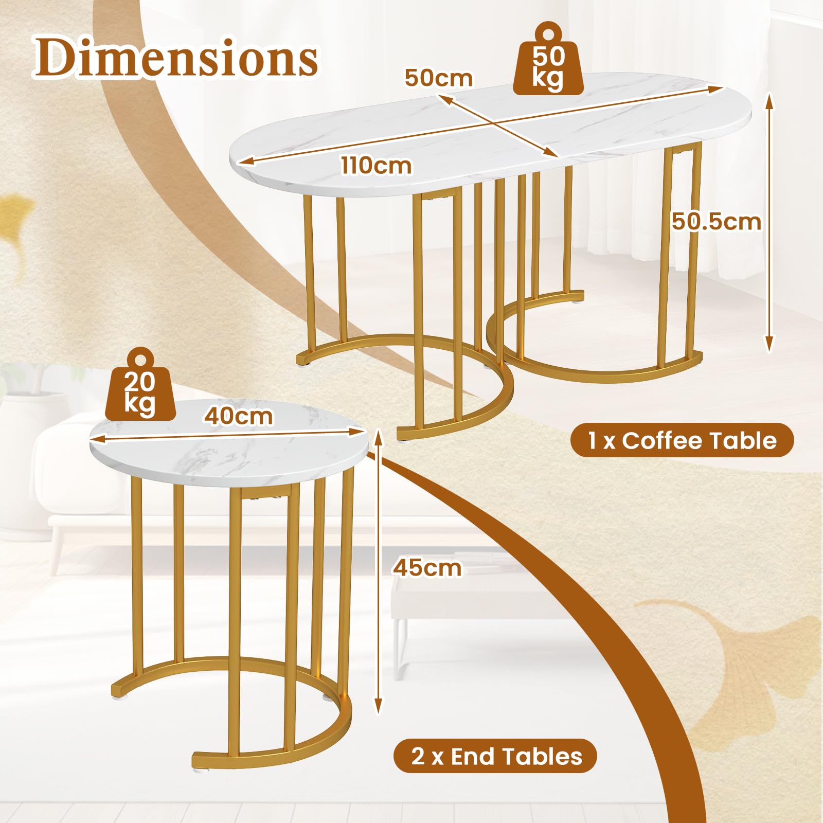 Nesting Coffee Table Set of 3, Stacking Side Tables