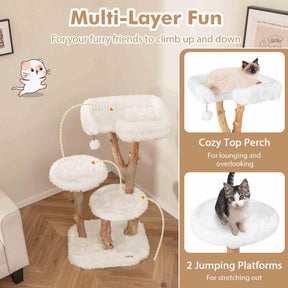 Solid Wood Cat Tree, Modern Wooden Cat Tower w/Perch