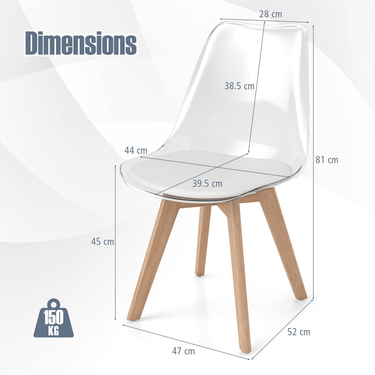 Set of 4 Clear Dining Chairs, Armless Modern Dining Chairs with Transparent Backrest