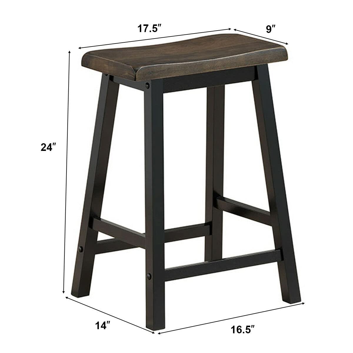 Giantex Set of 2 Bar Stools, Saddle Seat Pub Chair, Wood Vintage Counter Height Stool