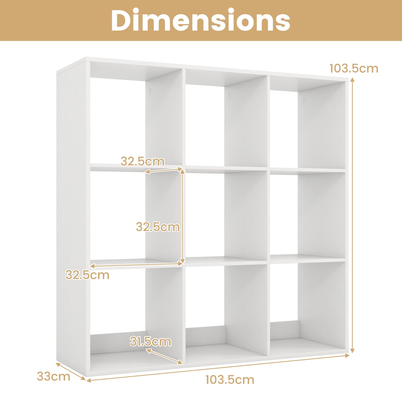 9-Cube Bookshelf, Modern Cubby Bookcase with Back