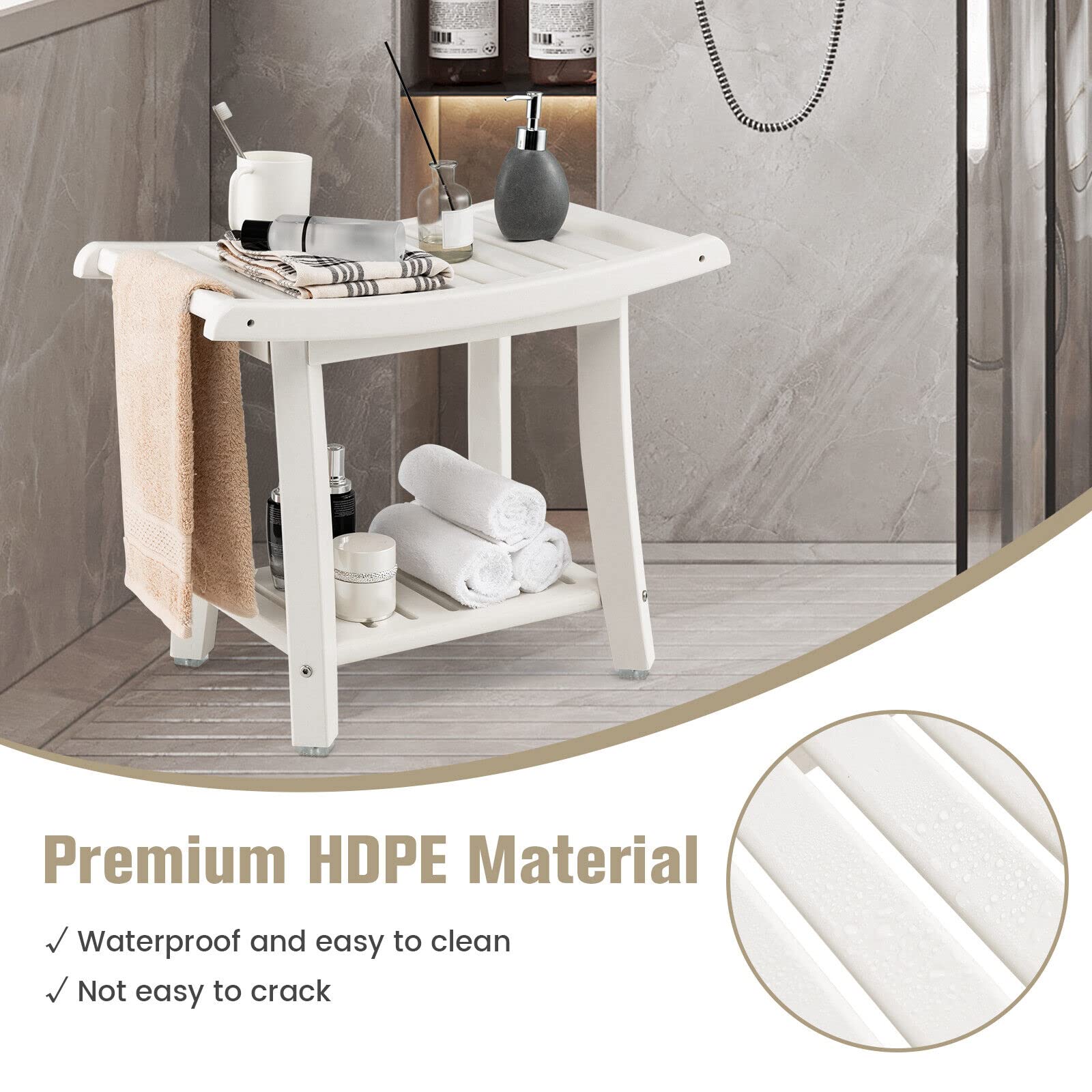 Giantex Shower Bench, Waterproof Bath Spa Shower Stool with Curved Seat
