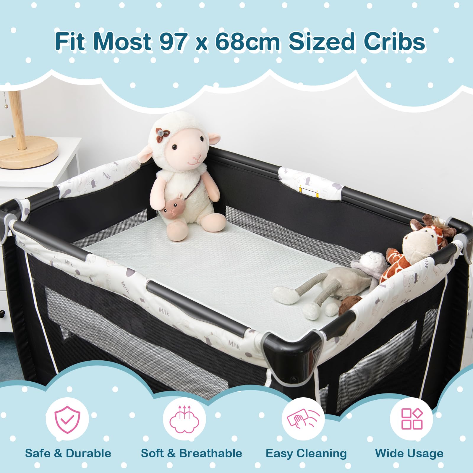Baby Cot Mattress, Dual Sided 8CM Thickness Toddler 97 x 68 cm Crib Mattress Pad w/Waterproof