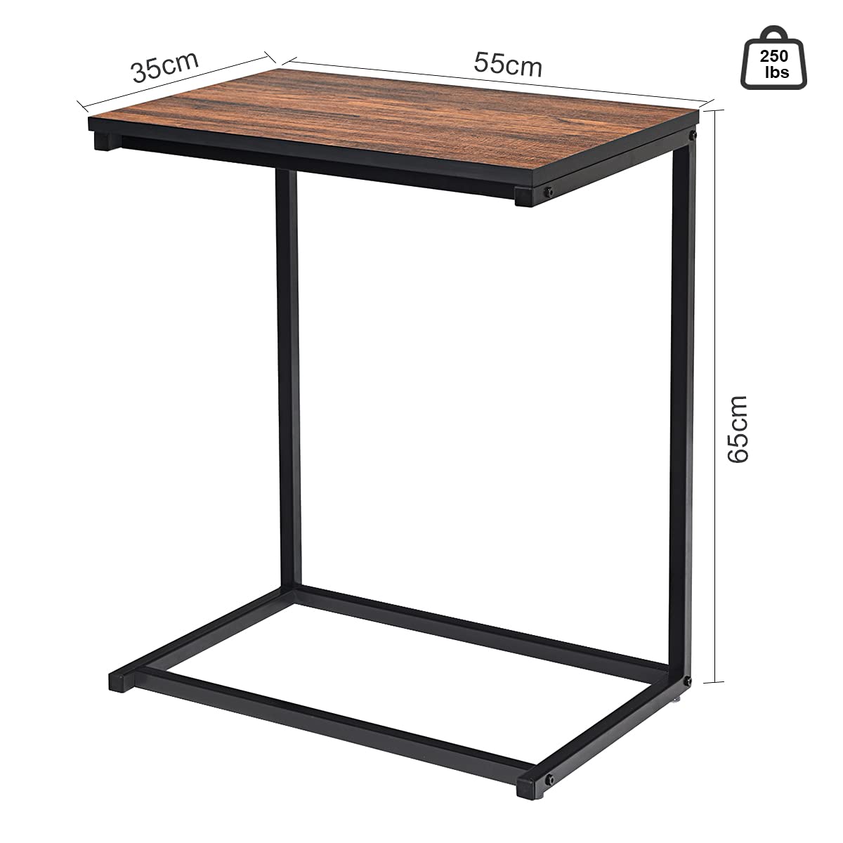 Snack Side Table, C-Shaped End Table for Sofa Couch, Bed, Wood Look Finish and Steel Frame, Space-Saving for Small Spaces