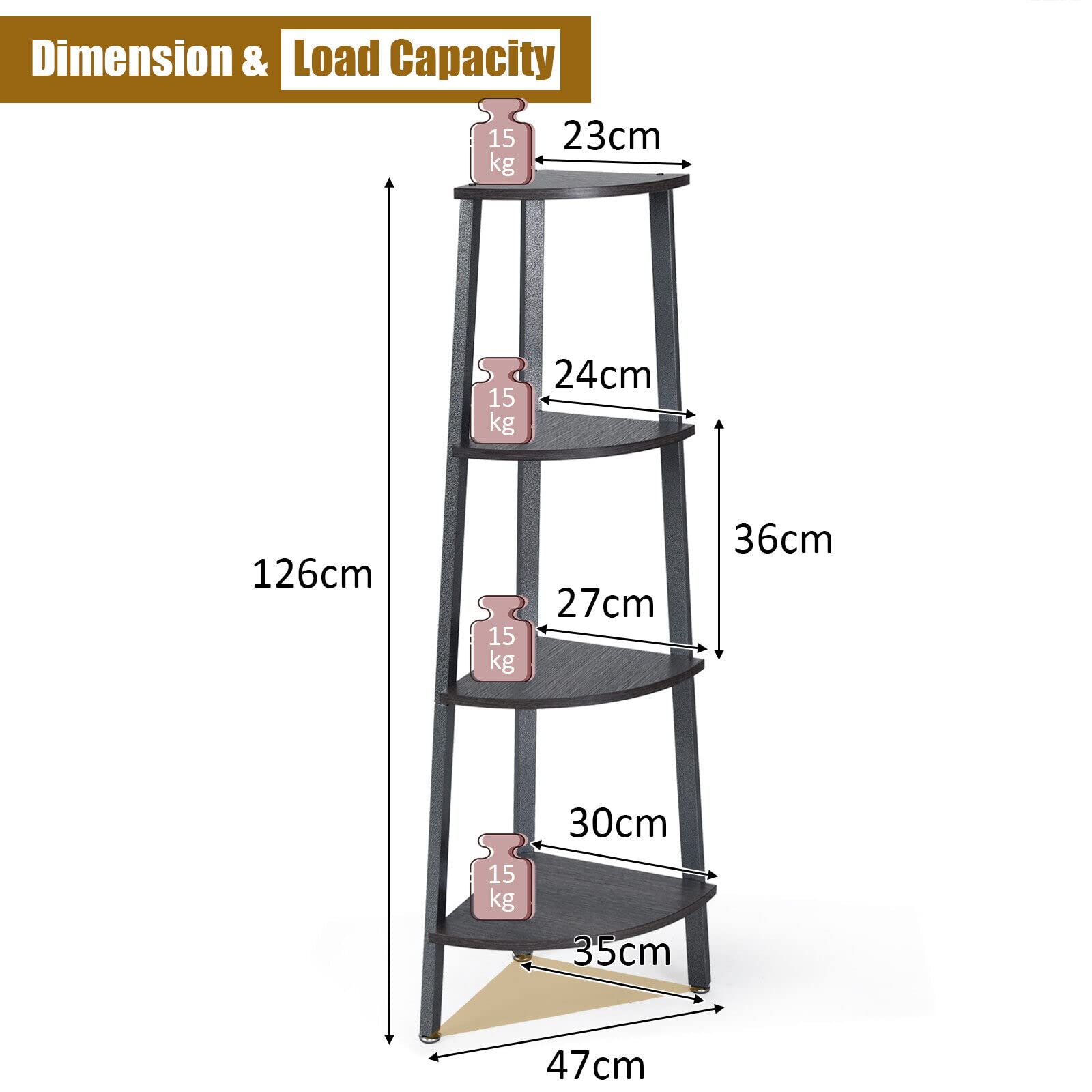 Giantex 4-Tier Corner Shelf, Lightweight Wood Look Organizer w/Metal Frame, Multipurpose Storage Shelf