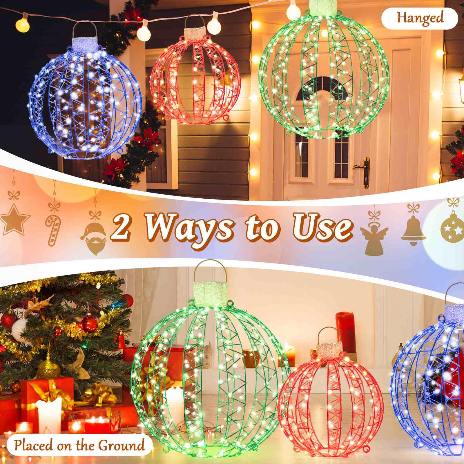 3 Pack Christmas Light Balls, Christmas Decoration Light Balls w/ 360 Led Lights & Metal Frame & Plug in
