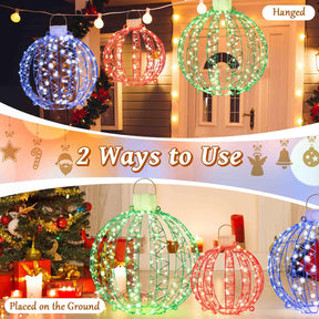 3 Pack Christmas Light Balls, Christmas Decoration Light Balls w/ 360 Led Lights & Metal Frame & Plug in