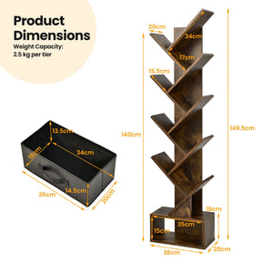Giantex 10-Tier Tree Bookcase, Floor Standing Bookshelf w/Drawer for CDs/Movies/Books