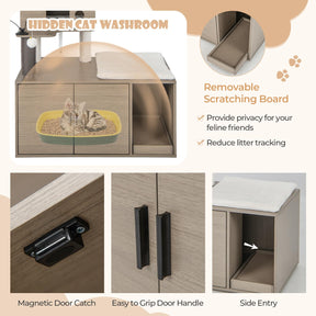 2 in 1 Cat Tree with Litter Box Enclosure, Modern Cat Tower with Cat Condo, Top Perch, Scratching Board