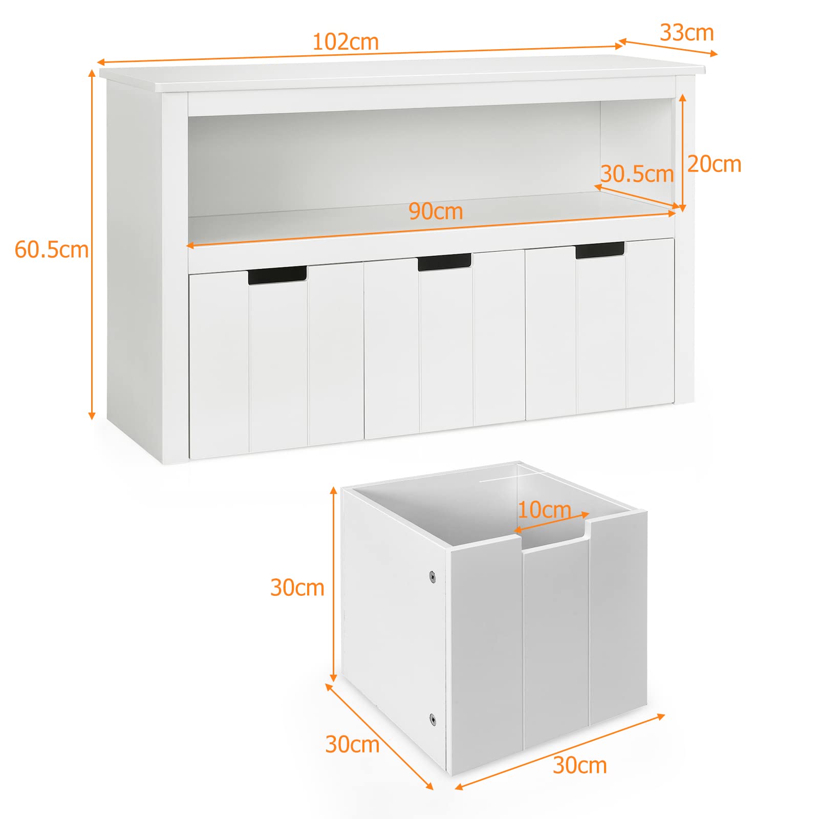 BABY JOY Kids Toy Storage Cabinet with 3 Removable Drawers, Rolling Wheels & Open Shelf