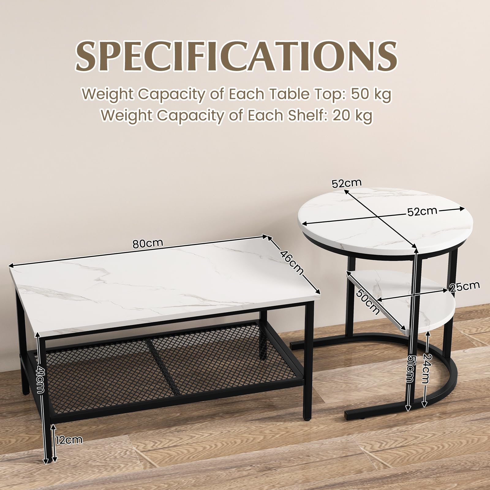 Giantex Nesting Coffee Table Set of 2, Detachable Table Set