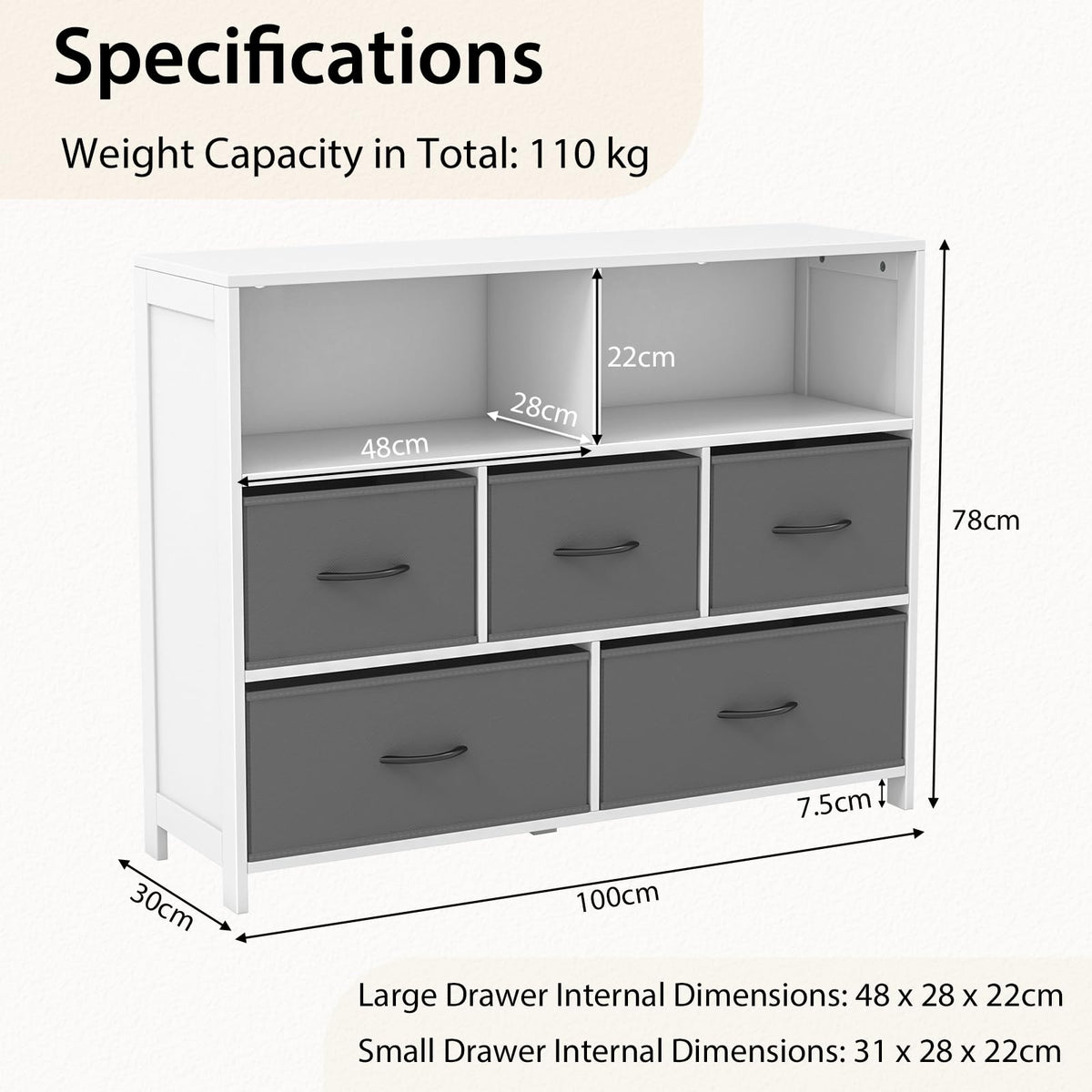 Giantex Fabric Dresser for Bedroom, Wide Chest of Drawers w/ 5 Drawers