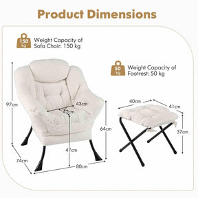 Lazy Chair with Ottoman, Modern Accent Chair with Folding Footrest, Head Pillow, Armrests