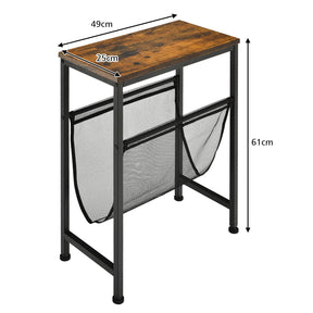 Giantex Industrial End Table, 2-Tier Narrow Small Side Accent Table with Mesh Magazine Holder Sling