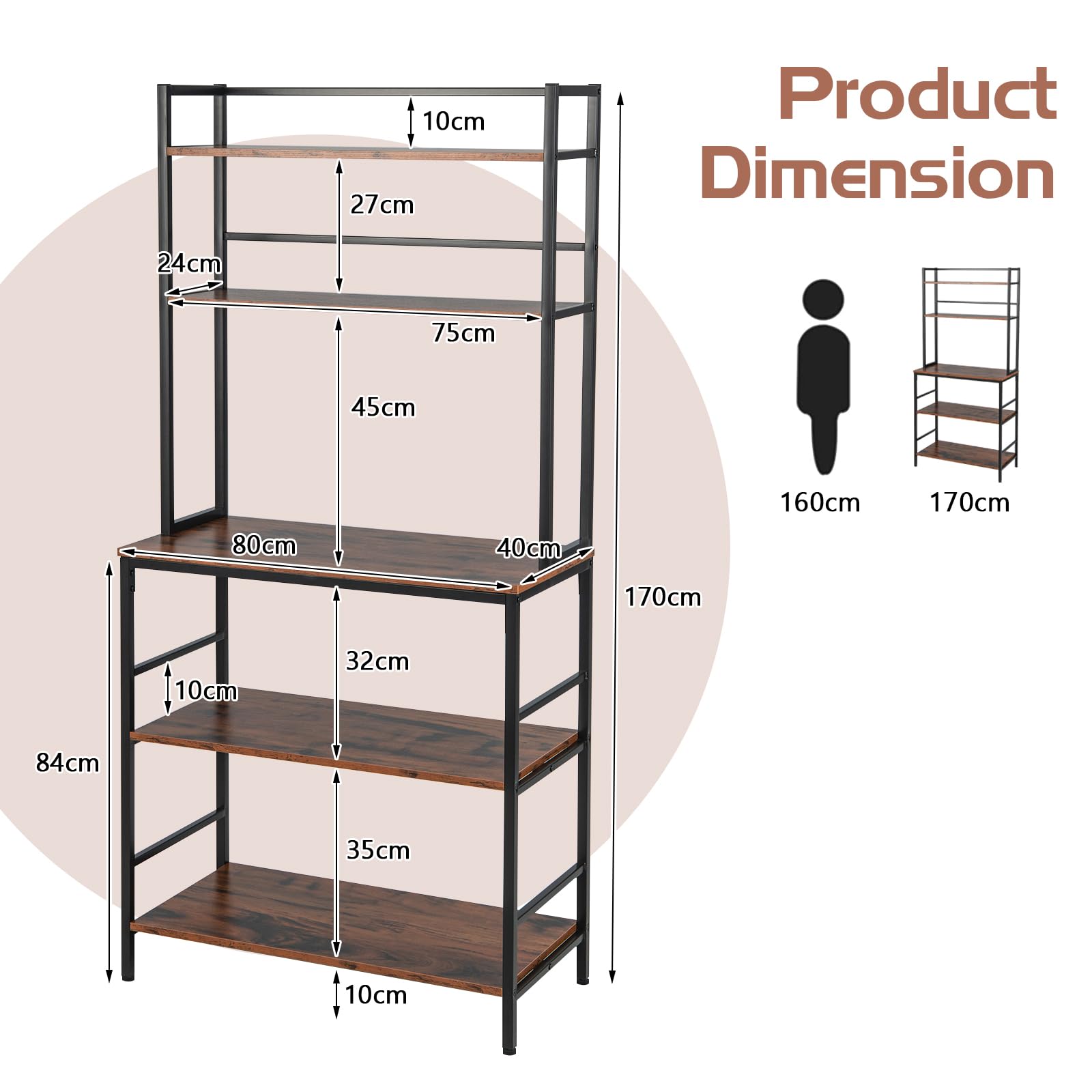 Giantex 5-Tier Freestanding Kitchen Bakers Rack with Hutch