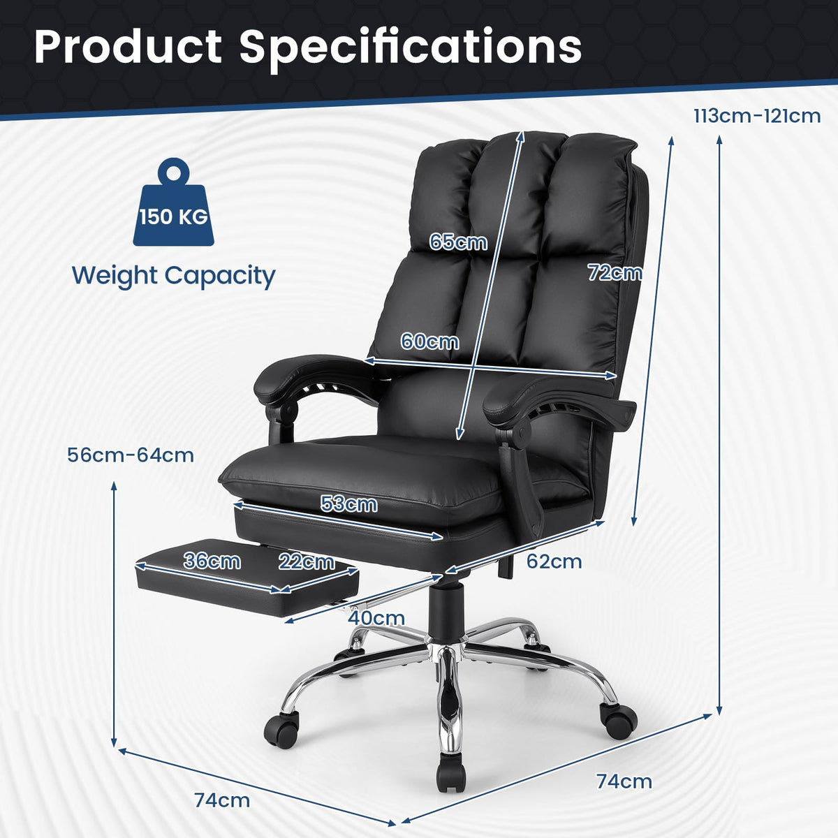Soft Padded Office Chair, Ergonomic Adjustable Reclining Chair