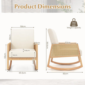 Giantex Rocking Chair with Rattan Armrests, Armchair with Upholstered Cushion & Wood Rattan Armrests