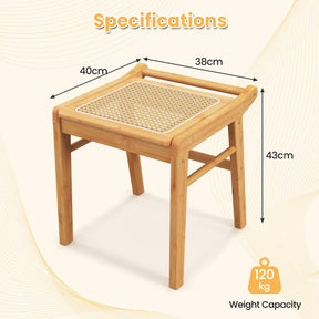 Giantex Bamboo Vanity Stool, Rattan Top Ottoman Footrest w/Anti-Slip Foot Pads