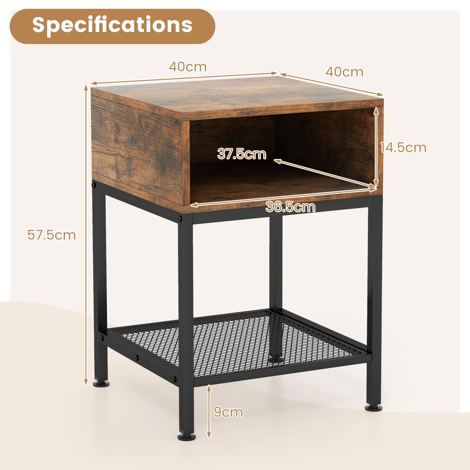 Giantex 40 cm Wood Top End Table w/Metal Frame