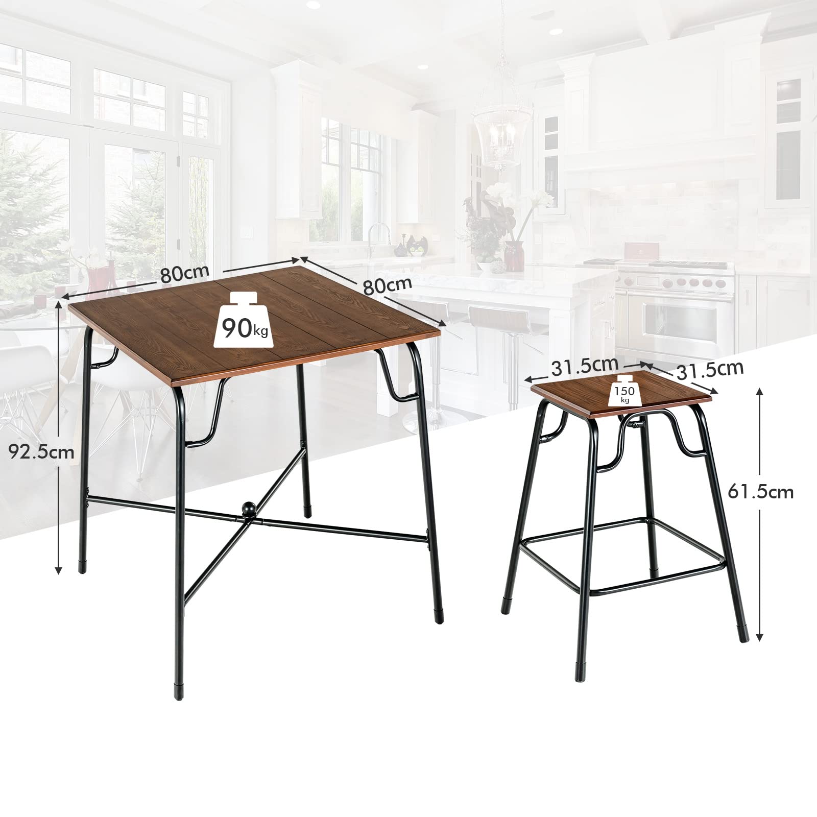 Giantex 5-Piece Bar Table Set, Vintage Counter Height Square Table w/ 4-Piece Classic Backless Stools, Rustic Brown