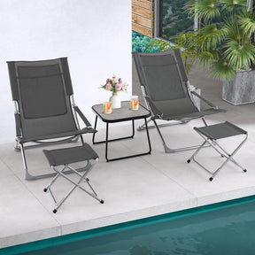 5 Piece Patio Sling Chair Set with Ottoman & Coffee Table for Garden