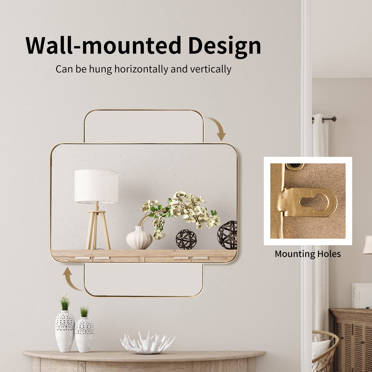 Giantex 80cm x 50cm Bathroom Wall Mirror, Rectangular Wall Hanging Mirror (Gold)
