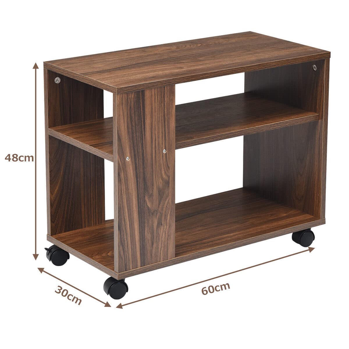Giantex 3-Tier Side Table with Storage Shelf, Sofa Side Table with Wheels for Small Spaces, Industrial Nightstand