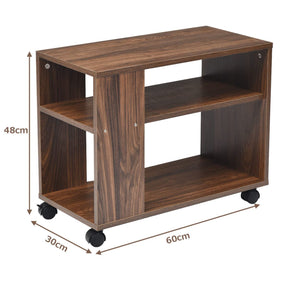 Giantex 3-Tier Side Table with Storage Shelf, Sofa Side Table with Wheels for Small Spaces, Industrial Nightstand