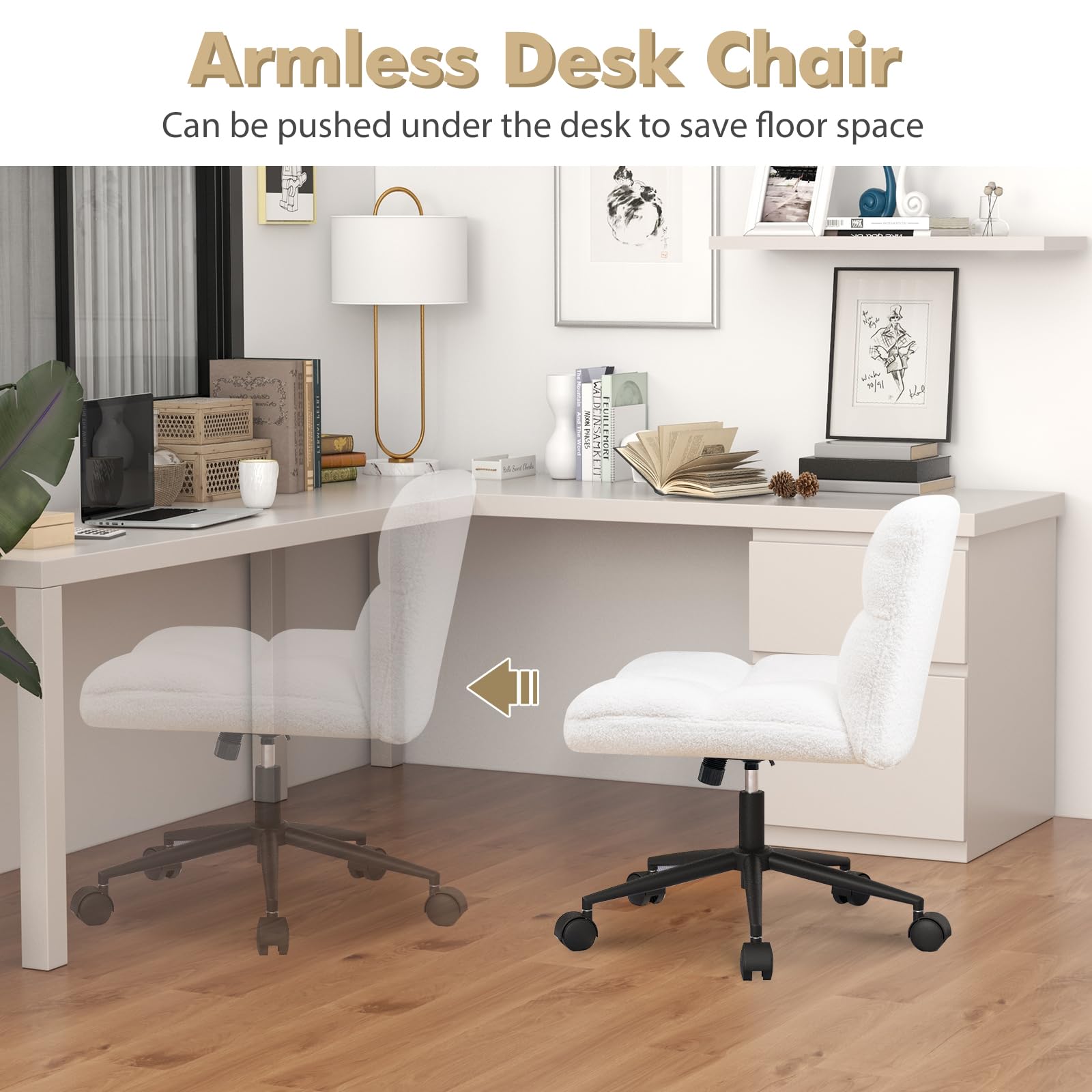 Giantex Cross Legged Chair with Wheels, Upholstered Home Office Chair