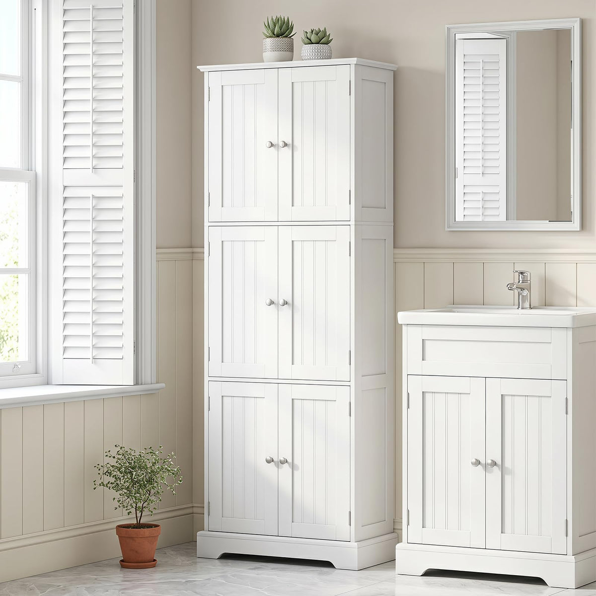 Tall Bathroom Storage Cabinet with 6 Doors, 60 x 30 x 160 CM