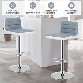 Giantex 2PC Gray & White Bar Stools, Modern Swivel Barstools, Adjustable Height, Gas Lift, PU Leather Seat