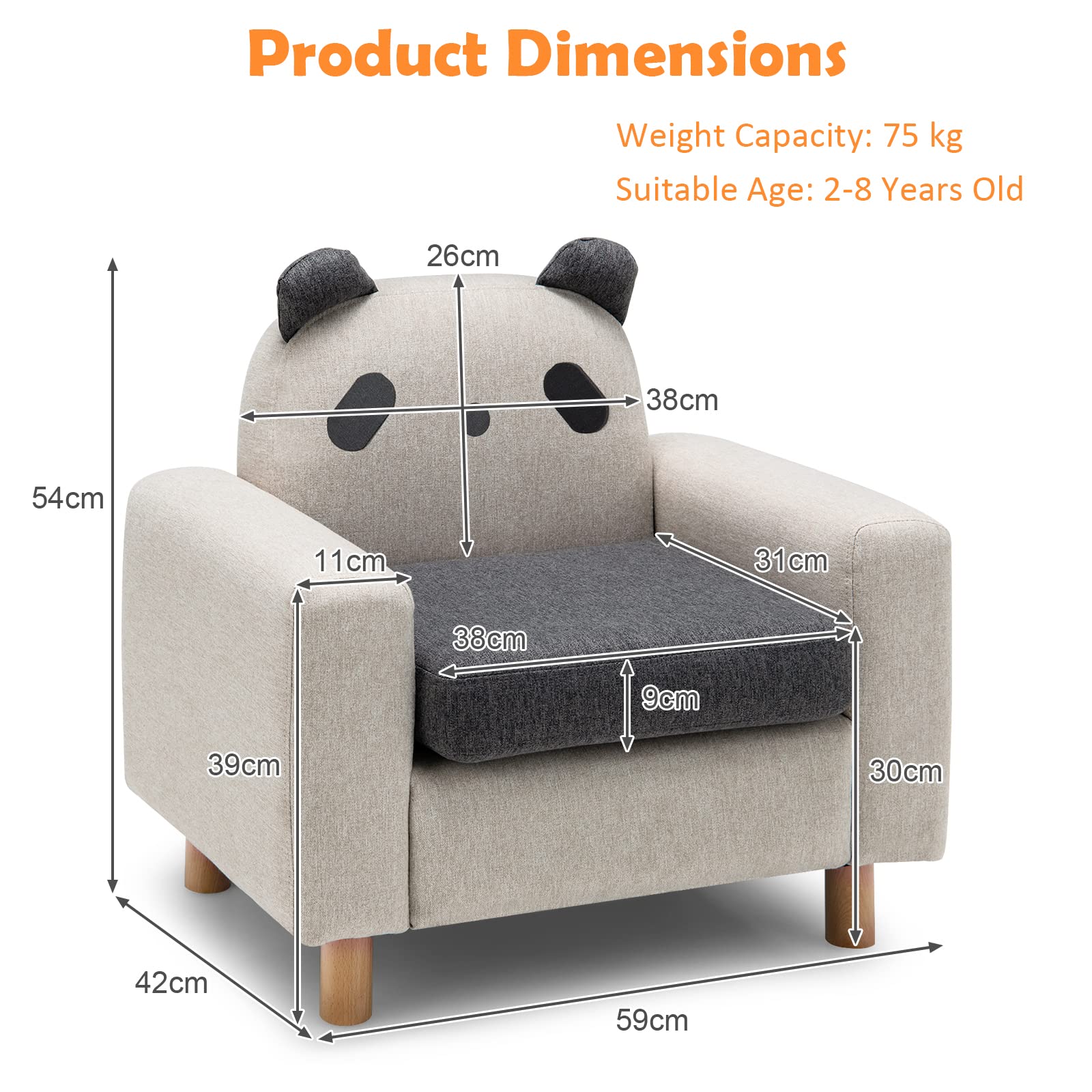 HONEY JOY Kids Sofa, Toddler Chair w/Solid Wood Frame, Thick Cushion, Child Armchair for Play Room