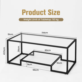 Giantex Modern 2-Tier Coffee Table, Rectangular Accent Table with Golden Metal Frame