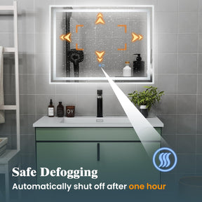 80 x 60 CM Rectangular LED Bathroom Mirror Wall-Mounted Mirror with 3-Color Dimmable Lights