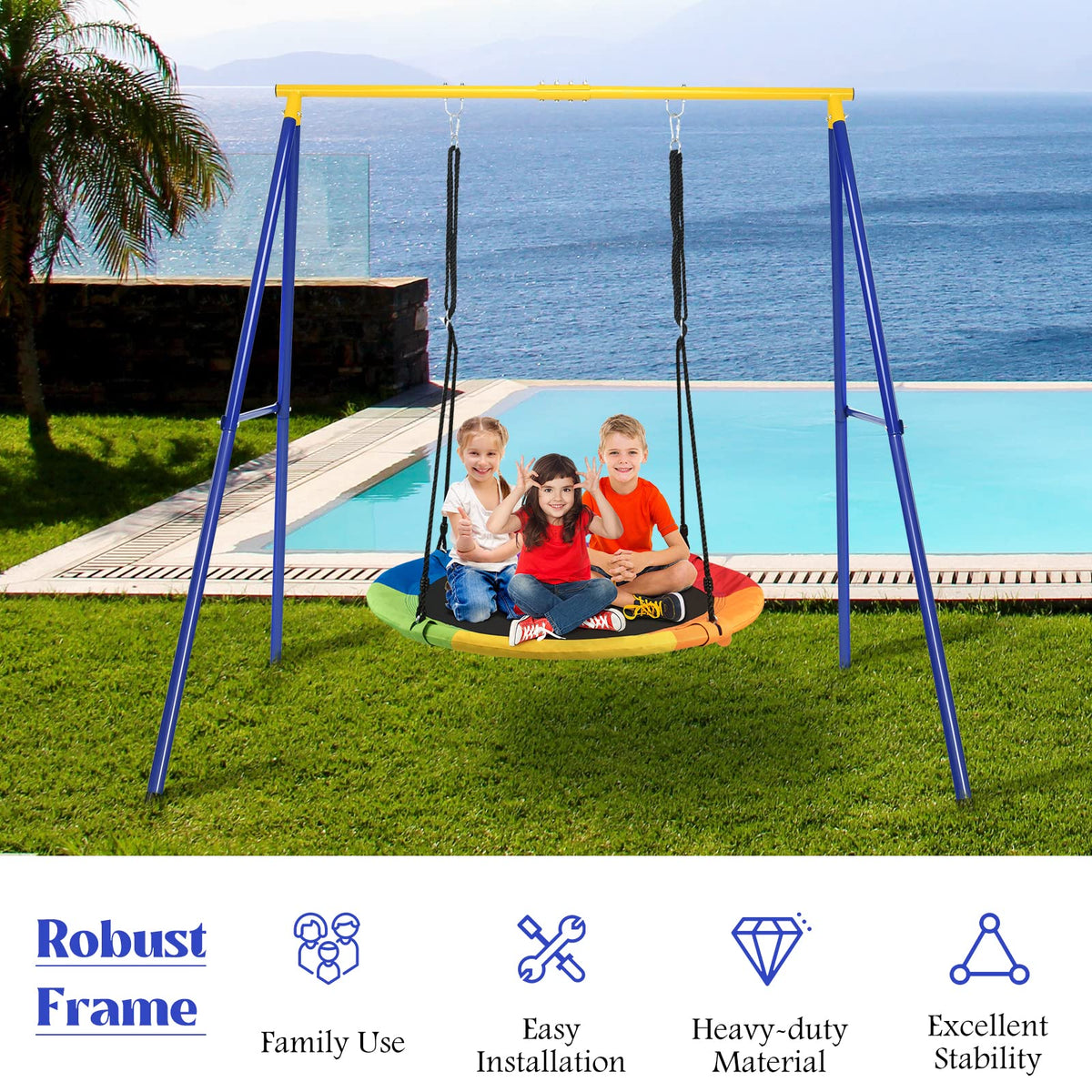 Heavy Duty Steel Swing Frame, 1.8M Large A-Frame Swing Stand w/Ground Stakes