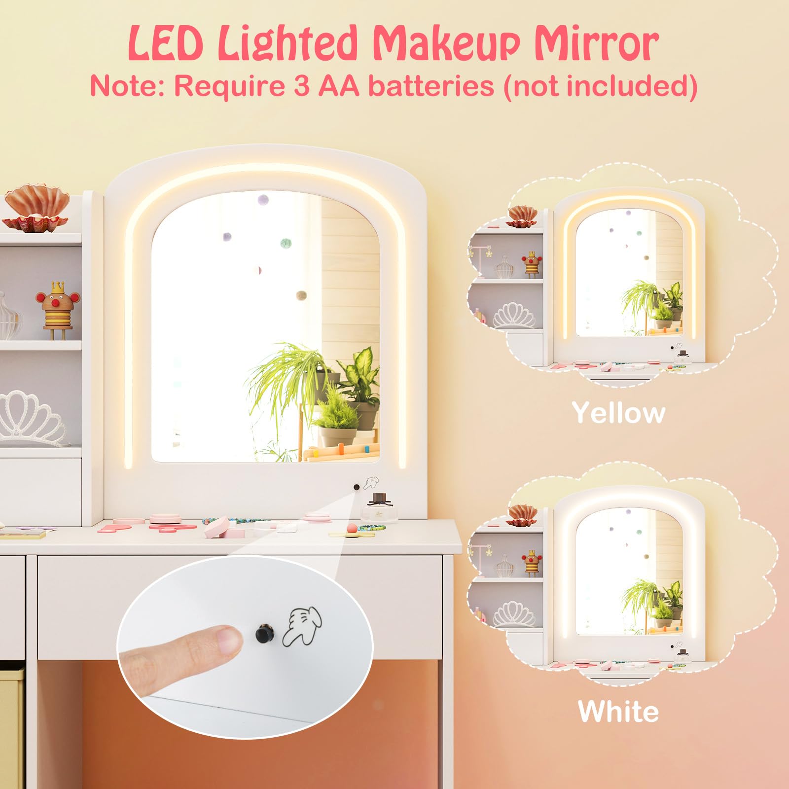 Kids Vanity Set with 2 Color Lighted Mirror