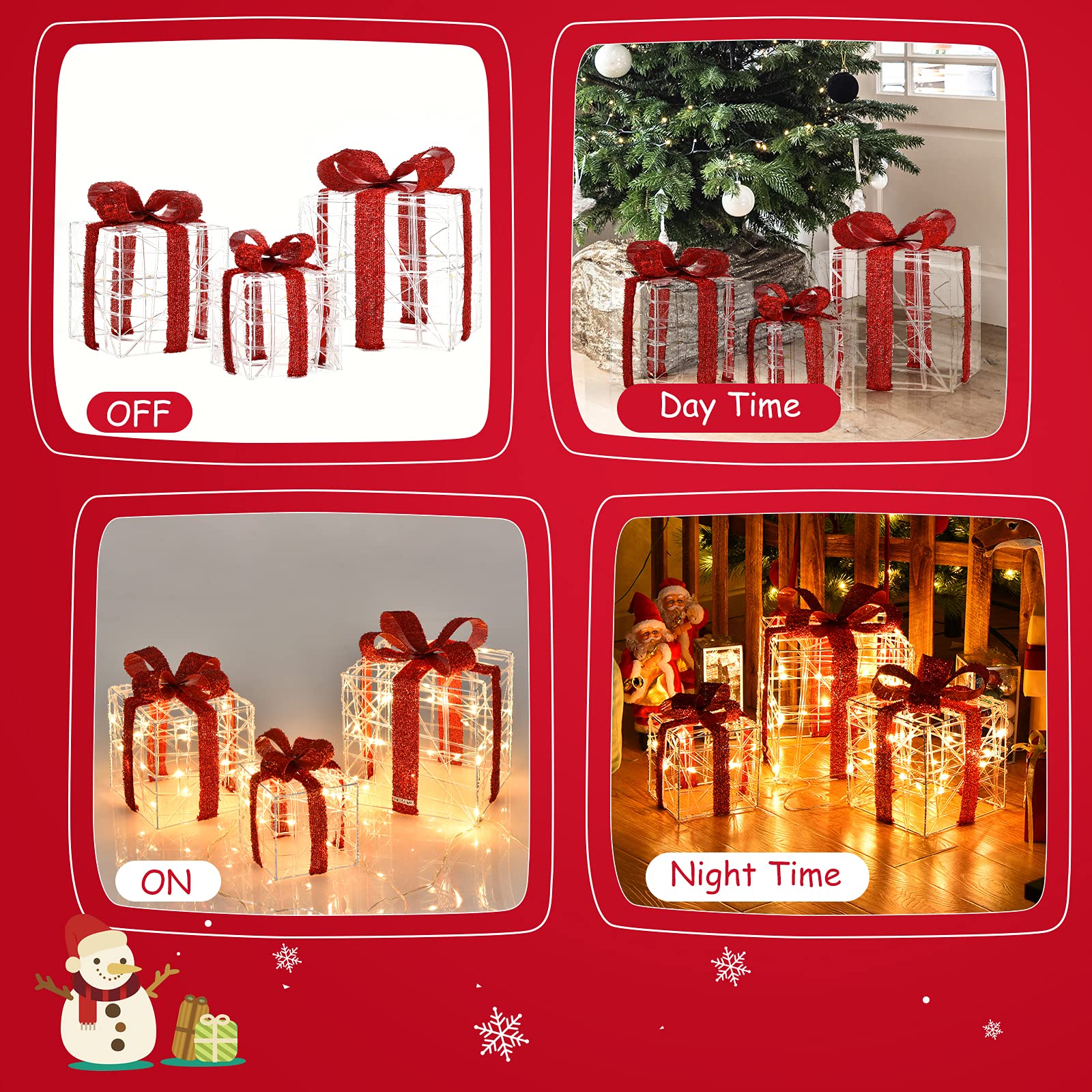 Set of 3 Christmas Lighted Gift Boxes Suitable for Indoor and Outdoor
