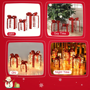 Set of 3 Christmas Lighted Gift Boxes Suitable for Indoor and Outdoor
