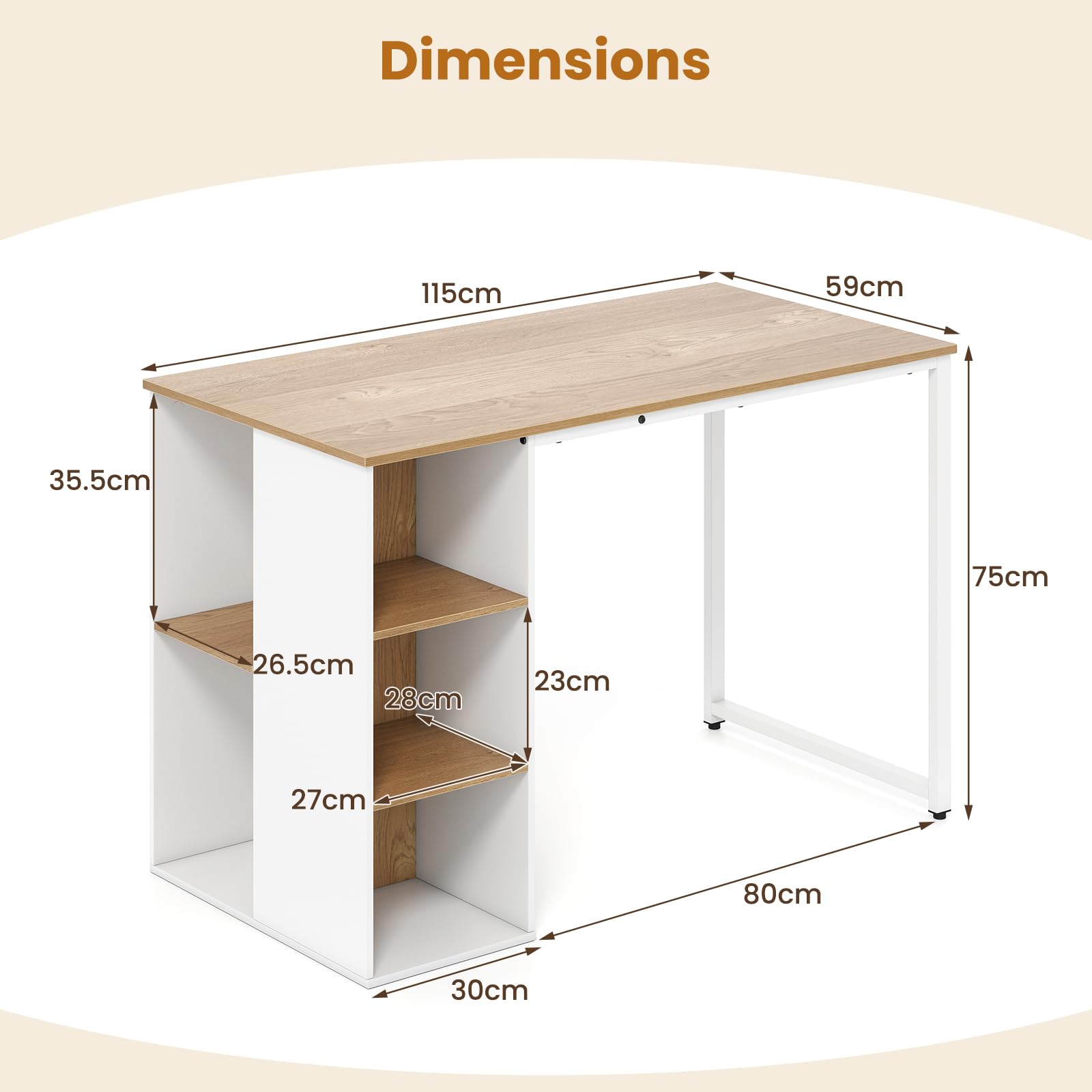115cm Computer Desk, Modern Home Office Desk