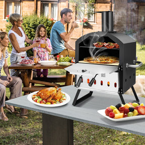 Portable Pizza Oven, Multi-Fuel Outdoor Pizza Maker w/Folding Legs & Portable Handles, 2-Tier Design, Adjustable Air Vents