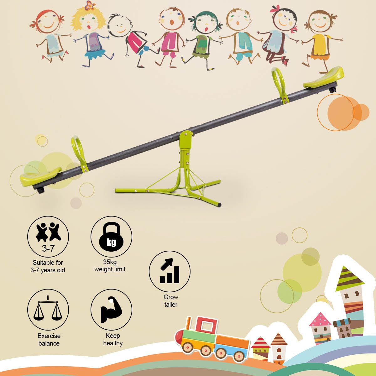 Swivel Children Teeter Totter Outdoor Play Set for 2 Children