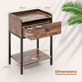 Giantex Bedside Table, Industrial Nightstand Sofa Side Table with Drawer and Open Storage Shelf